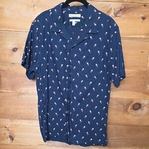 Banana Republic Navy Short-Sleeve Button-Down Shirt with Red&Cream Feather